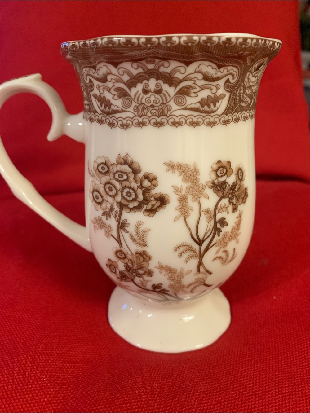 Skye McGhie mug, cream and brown flowered pattern called Brown Botanical.